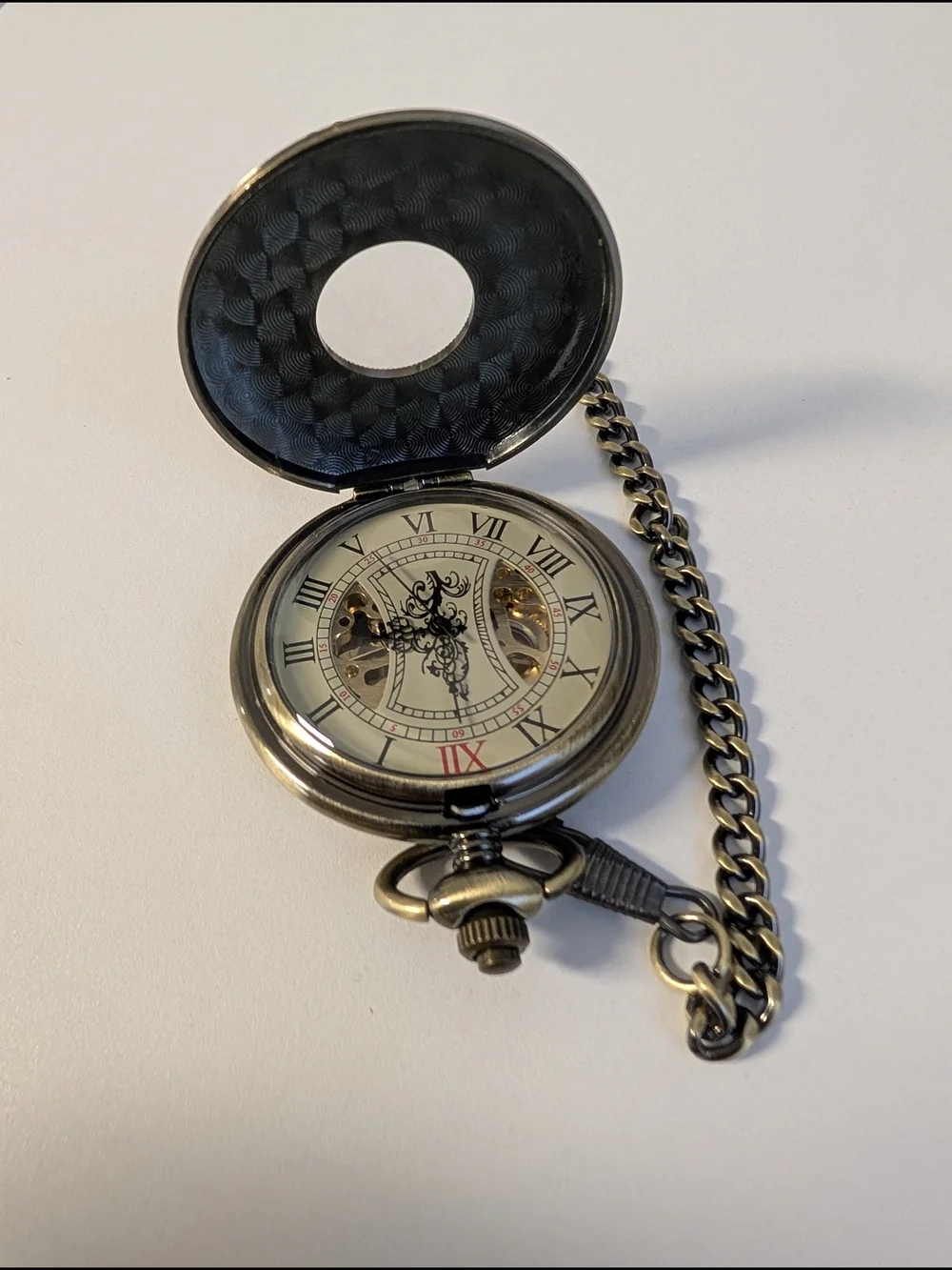 Antique-Style Bronze Pocket Watch with Wood Accent - Brown/Gold